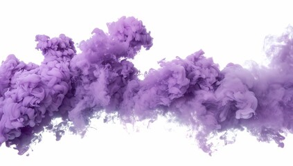 Fototapeta premium A purple smoke cloud on white background, Awesome abstract background. Drops of purple ink in water. Purple watercolor ink in water on a white background. Colored acrylic paints in water.