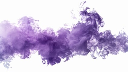 A purple smoke cloud on white background, Awesome abstract background. Drops of purple ink in water. Purple watercolor ink in water on a white background. Colored acrylic paints in water.