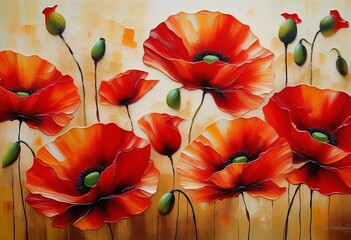 Capturing the Beauty of Vibrant Red Poppies on Textured Canvas