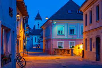 Night view of a street in the historical center of Kranj, Slovenia