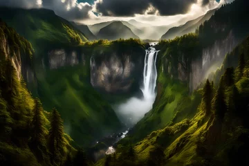 Rolgordijnen waterfall in the mountains © Momina