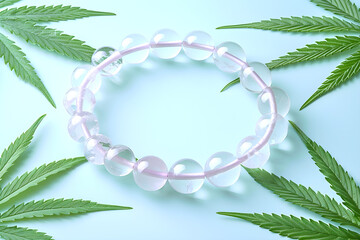 Spiritual Cannabis Bracelet on white background with cannabis leaves on blue background