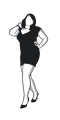 Silhouette of a sexy plump woman in a mini dress. Vector illustration