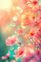Pink Cosmos Flower in Spring with beautiful Bokeh effect 