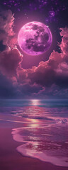 Obraz premium Surreal Moonlit Seascape with Glowing Purple Sky