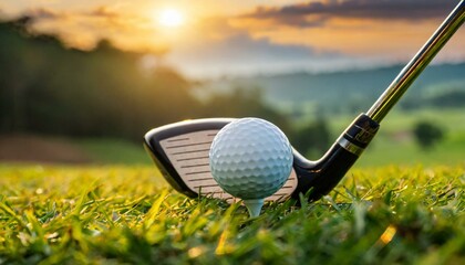 First Light Fairway: Golf Club and Ball in Sunrise Splendor
