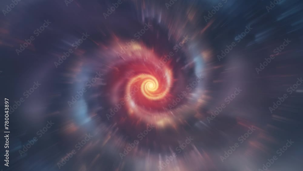 Wall mural spiral galaxy in space with flashes and rays. rotating nebula space animation, 4k