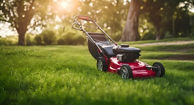 Lawn mower in the garden.