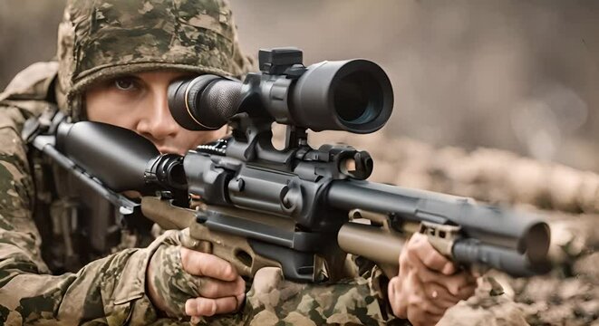 Sniper soldier aiming.