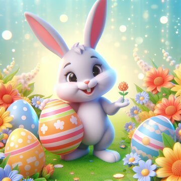 Animated character 3D image of happy  rabbit