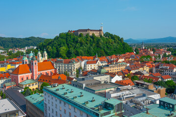 Skyline of Ljubljana from Neboticnik skyscraper in Slovenia