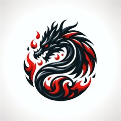 Fototapeta premium Unique logo of a black dragon with red fire