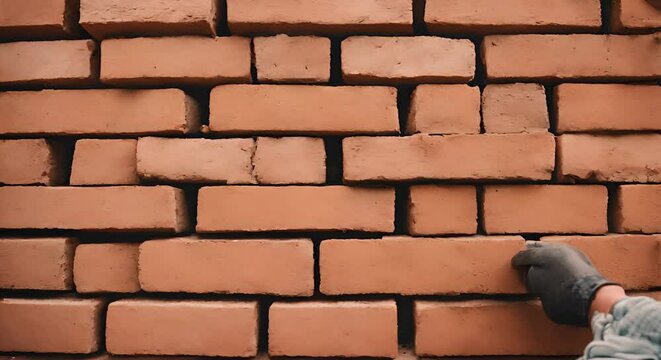 Placing bricks in a construction.