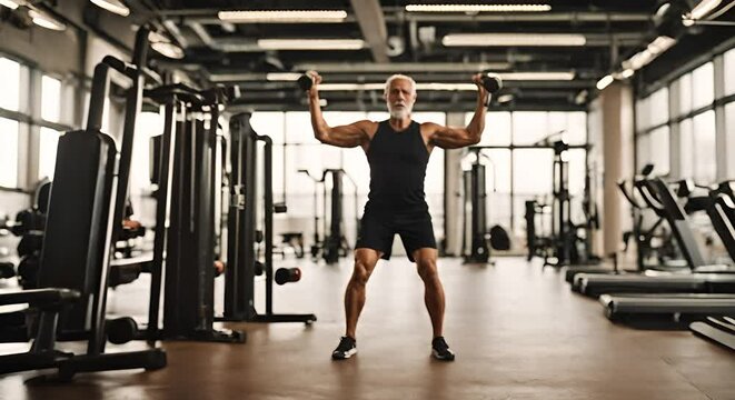 Older person in the gym.