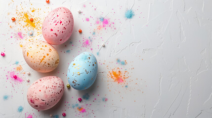 Fototapeta na wymiar High angle view of easter eggs. Pastel colors. Isolated background.