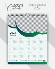 Corporate wall calendar design template 2025, Size 16/20 yearly calendar design with space for your image, advertisement creative.