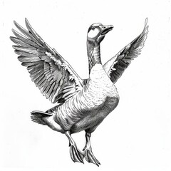 a drawing of a goose with wings spread - obrazy, fototapety, plakaty
