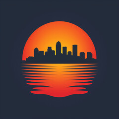 Seaside City at Sunset Logo Illustration