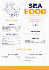 Vector design of seafood restaurant menu