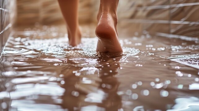 a person's feet walking in water