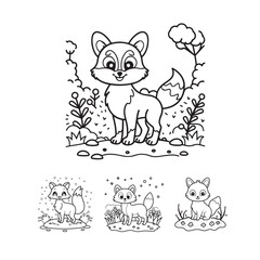Obraz premium Cute Animals Coloring Page Black and white vector animal outline illustration for kids' coloring book