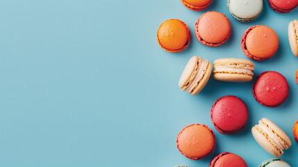 Obraz premium Rainbow Sweets: Assorted Macarons on Blue