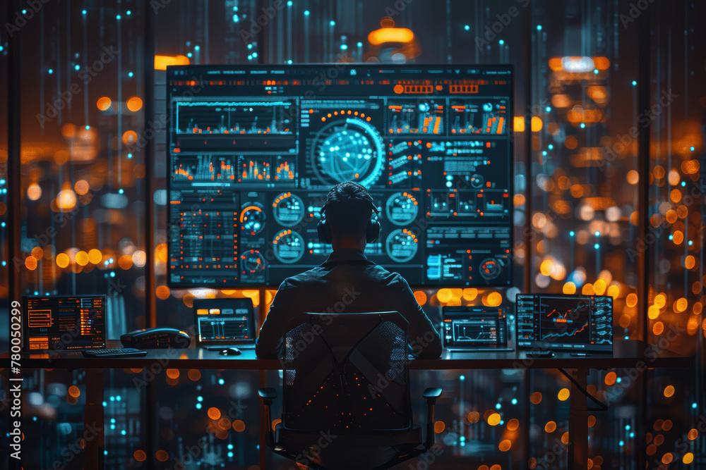Poster a software company developing applications and solutions to address industry challenges. concept of 