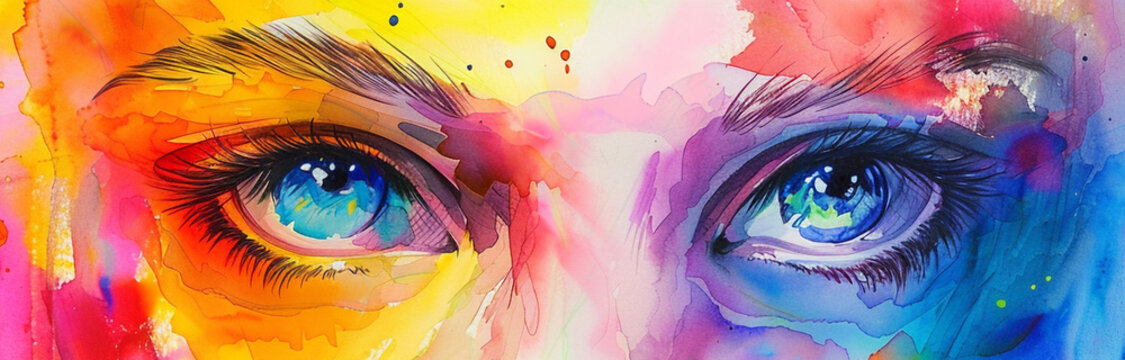 Eyes of woman abstract watercolor illustration, fashion background. Eyes, eyelashes, brows of girl for a beauty salon. Cosmetology, beauty and spa,care concept.