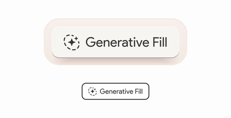 Generative fill AI button. Generate artificial intelligence image toggle. Magic stars logo. Machine learning image generator. Picture bot assistant. UI design. Vector illustration. 