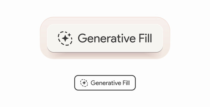 Generative fill AI button. Generate artificial intelligence image toggle. Magic stars logo. Machine learning image generator. Picture bot assistant. UI design. Vector illustration. 