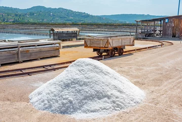 Fototapete Rund Naturpark Industrial facilities at the Secovje Saltpans Nature Park in Slovenia  © dudlajzov