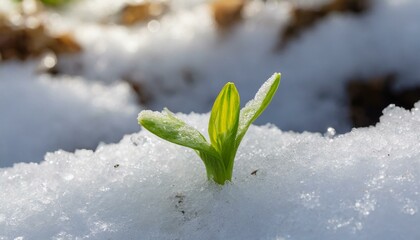 Nature's Rebirth: Young Sprout Breaks Through Frozen Ground