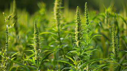 Blooming ragweed triggers allergies for sensitive individuals during the warm season - obrazy, fototapety, plakaty