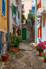 Colorful street in the center of Slovenian town Piran