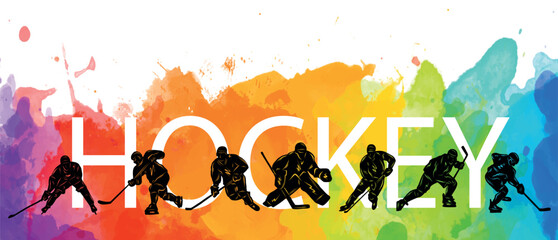Men colorful silhouettes of hockey players. Hockey vector illustration.	
