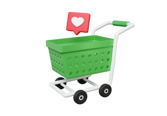 Shopping cart with Heart floating on isolated background. Basket online shop discount, supermarket promotion, e-commerce marketing sale, banner, website. 3d rendering illustration © N ON NE ON