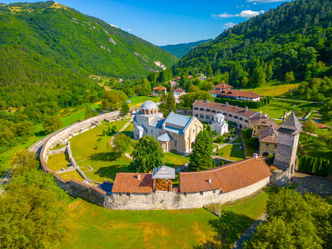 Studenica monastery during a sunny day in Serbia