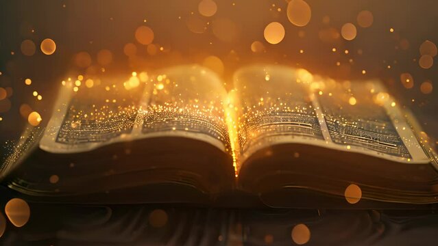 The Bible the Holy Book the Word of God with bokeh particles effects