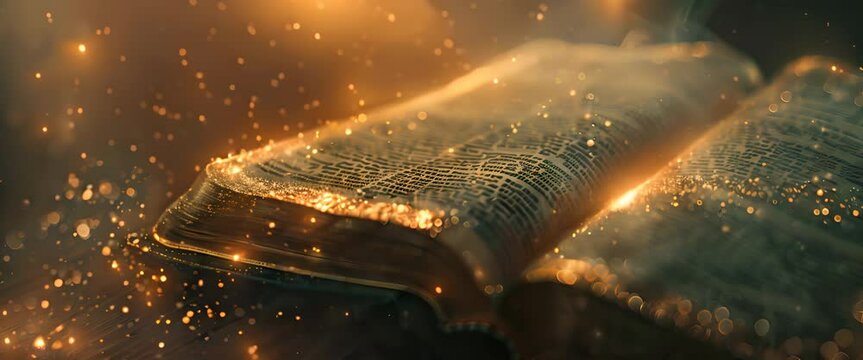 The Bible the Holy Book the Word of God with bokeh particles effects