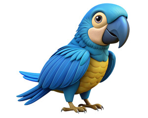 3d cartoon Macaw on transparent background.