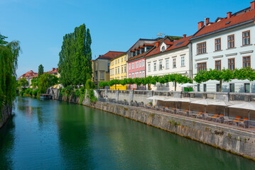 Riverside of Ljubljanica river in Ljubljana, Slovenia