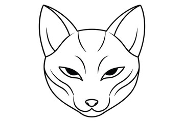 Hand drawn kitsune mask, line art, vector illustration