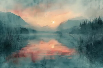 Fototapete The soft pastel tones of a watercolor painting, blending seamlessly to create a serene and tranquil scene. Concept of artistic serenity. Generative Ai. © Sebastian
