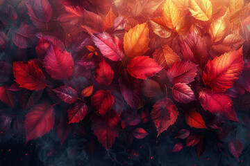 The fiery blaze of autumn leaves, ablaze with shades of red, orange, and gold, painting the...