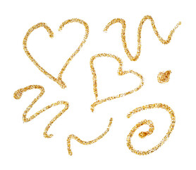 PNG Abstract glitter gold dot smear line brush stroke elements. Isolated on transparent background.