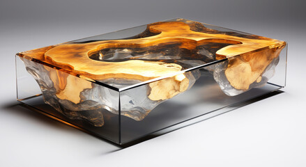 Conceptual model of a table made of wood and epoxy resin,Generated by AI