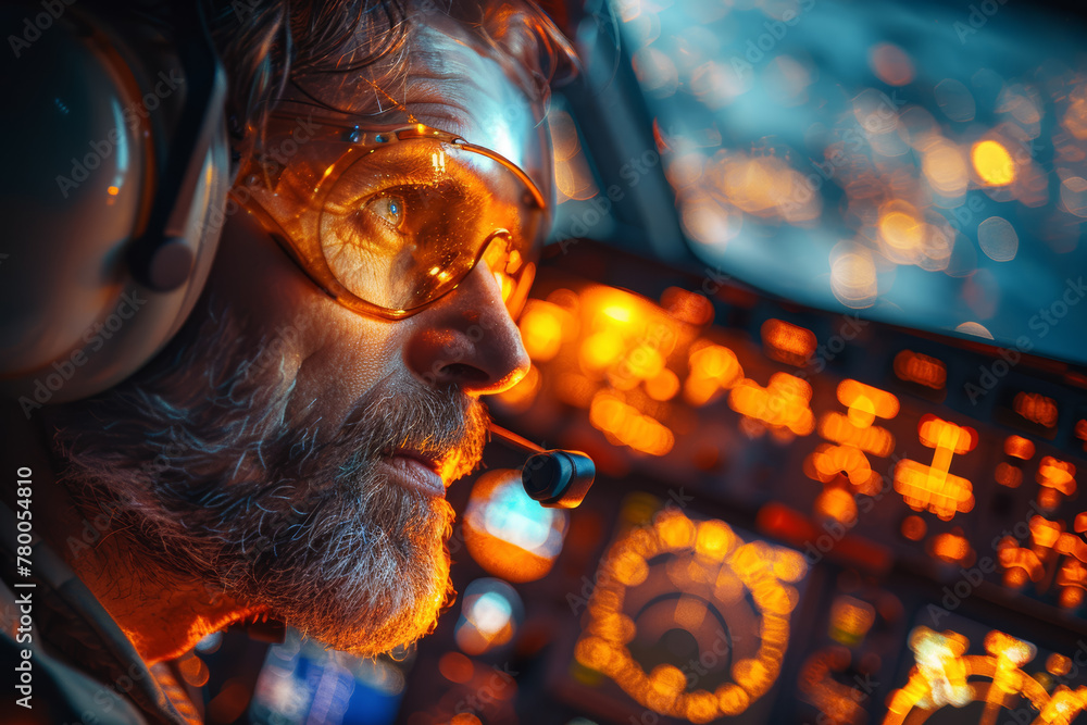 Poster a seasoned pilot navigating through challenging conditions with skill and expertise, ensuring safe t