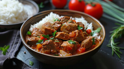 Traditional bulgarian goulash with rice
