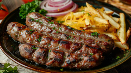 Authentic bulgarian grilled sausages with sides