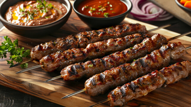 Traditional bulgarian grilled kebapche on wooden board